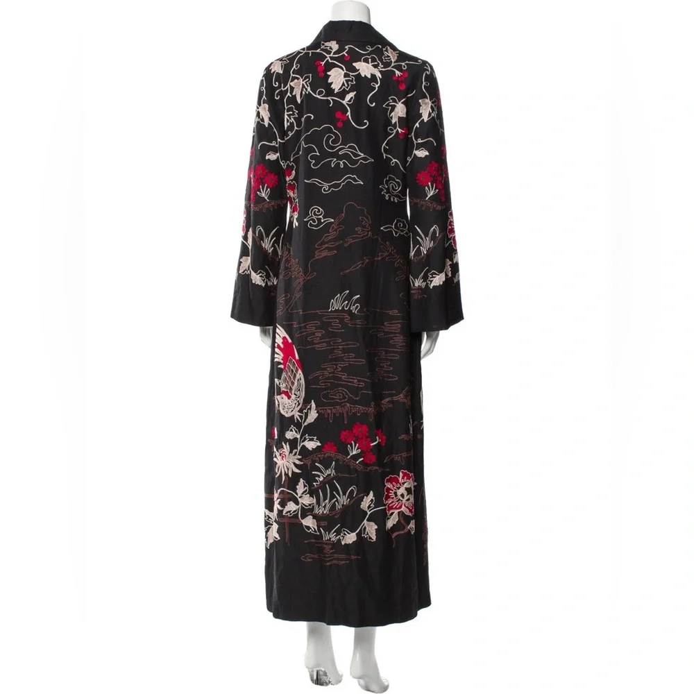 Vintage SUE WONG Floral Print Embroidered Appliqué  Asian Inspired Trench Coat - Picture 2 of 16